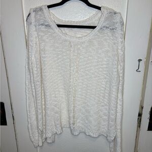 Lush Open Back Knit Sweater Top Small White Ivory Loose Fit